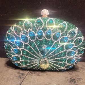 COPY - - Peacock Rhinestone Evening Bag, Luxury Beaded Clutch Purse with Gold T…